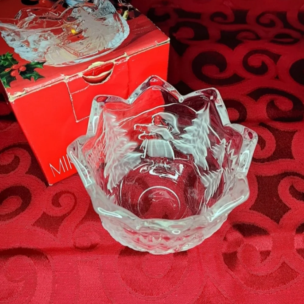 Mikasa Vintage Clear Glass Candle Holder | EUC | Frosted Christmas Trees